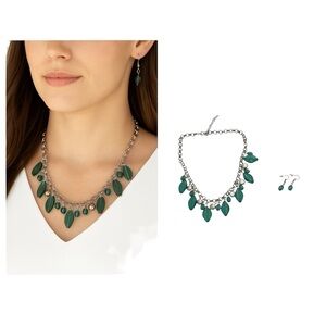 Green leaf statement necklace and earrings set